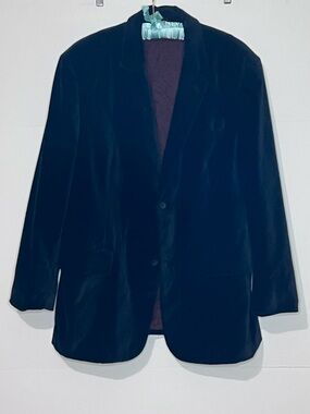 VTG Claiborne Black Velvet Velour 2-Button Blazer Jacket Size L Holiday READ